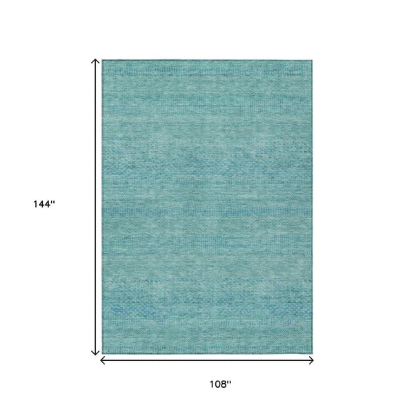 HomeRoots 5' Aqua and Teal Striped Indoor Outdoor Area Rug - Durable, Washable, Versatile for Any Space 9' X 12' 615648