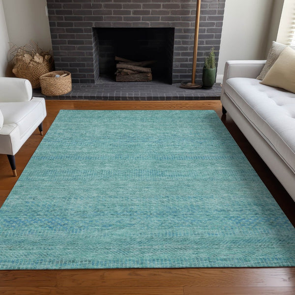 HomeRoots 5' Aqua and Teal Striped Indoor Outdoor Area Rug - Durable, Washable, Versatile for Any Space 9' X 12' 615648
