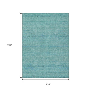 HomeRoots 5' Aqua and Teal Striped Indoor Outdoor Area Rug - Durable, Washable, Versatile for Any Space 10' X 14' 615649