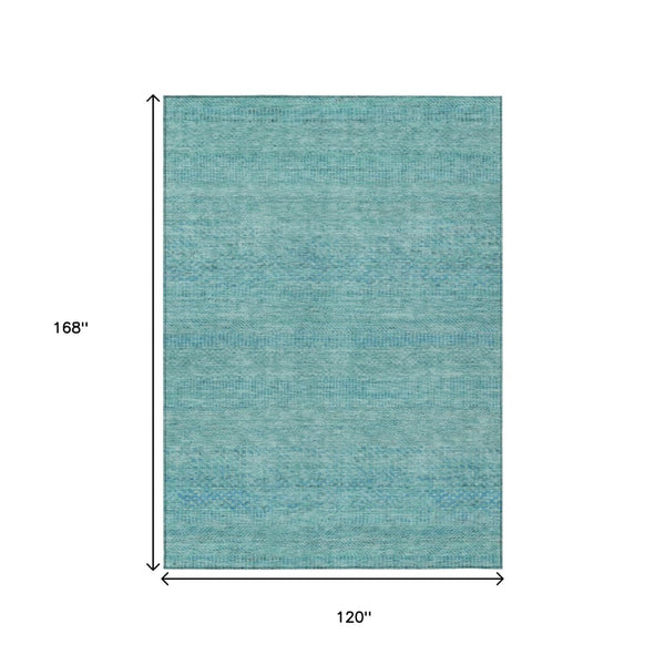 HomeRoots 5' Aqua and Teal Striped Indoor Outdoor Area Rug - Durable, Washable, Versatile for Any Space 10' X 14' 615649