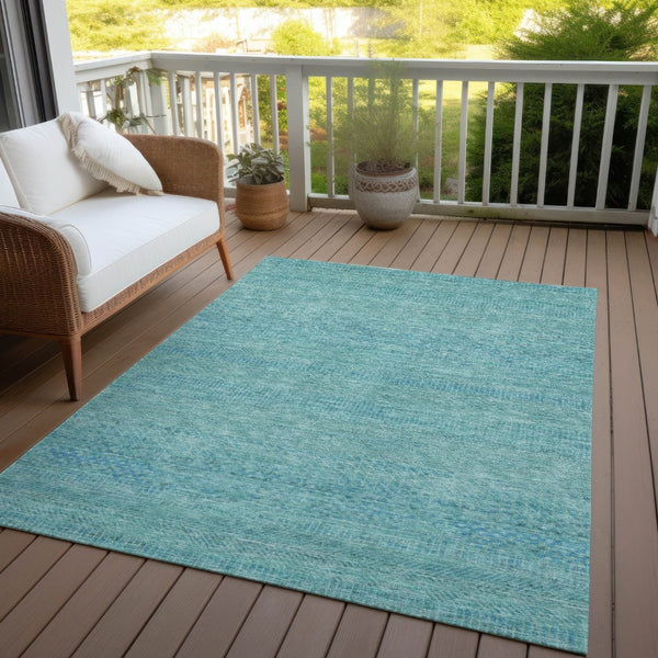 HomeRoots 5' Aqua and Teal Striped Indoor Outdoor Area Rug - Durable, Washable, Versatile for Any Space 10' X 14' 615649