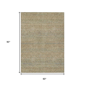 HomeRoots 5' Modern Beige and Taupe Striped Washable Area Rug for Indoor and Outdoor Spaces, Durable Design 5' X 8' 615651