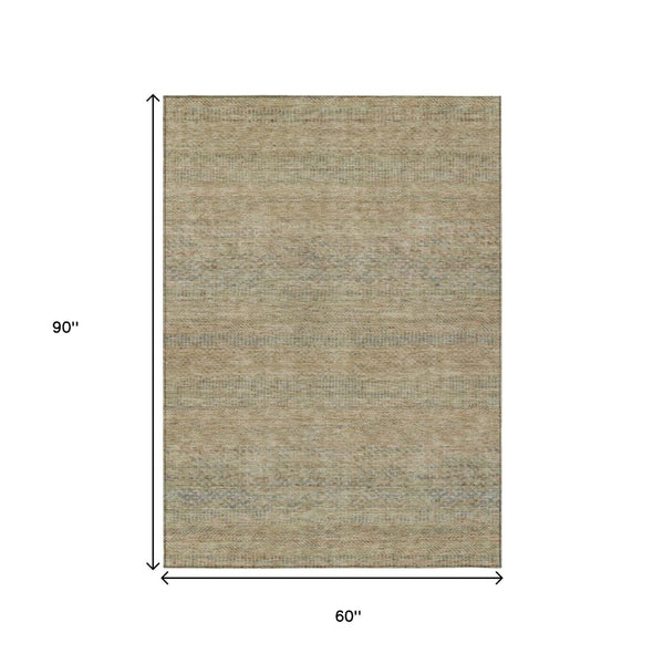 HomeRoots 5' Modern Beige and Taupe Striped Washable Area Rug for Indoor and Outdoor Spaces, Durable Design 5' X 8' 615651