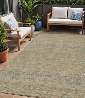 HomeRoots 5' Modern Beige and Taupe Striped Washable Area Rug for Indoor and Outdoor Spaces, Durable Design 5' X 8' 615651