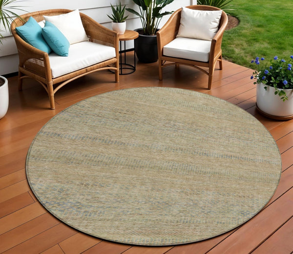 HomeRoots 5' Modern Beige and Taupe Striped Washable Area Rug for Indoor and Outdoor Spaces, Durable Design 8' Round 615652