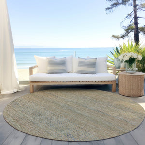 HomeRoots 5' Modern Beige and Taupe Striped Washable Area Rug for Indoor and Outdoor Spaces, Durable Design 8' Round 615652