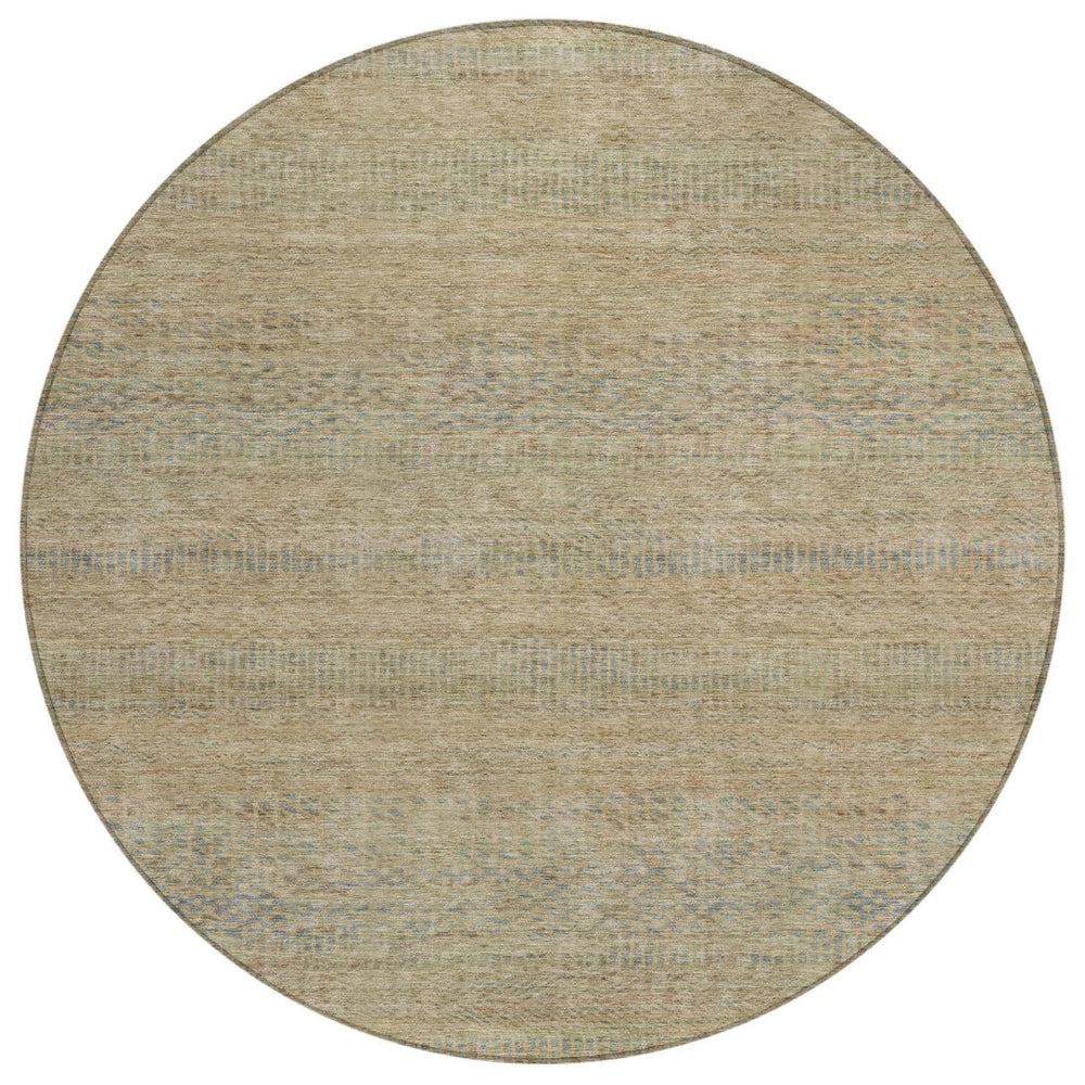 HomeRoots 5' Modern Beige and Taupe Striped Washable Area Rug for Indoor and Outdoor Spaces, Durable Design 8' Round 615652