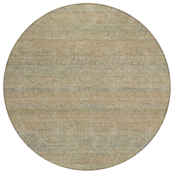 HomeRoots 5' Modern Beige and Taupe Striped Washable Area Rug for Indoor and Outdoor Spaces, Durable Design 8' Round 615652