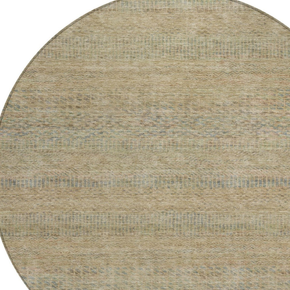 HomeRoots 5' Modern Beige and Taupe Striped Washable Area Rug for Indoor and Outdoor Spaces, Durable Design 8' Round 615652