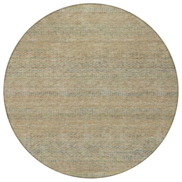 HomeRoots 5' Modern Beige and Taupe Striped Washable Area Rug for Indoor and Outdoor Spaces, Durable Design 8' Round 615652