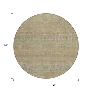 HomeRoots 5' Modern Beige and Taupe Striped Washable Area Rug for Indoor and Outdoor Spaces, Durable Design 8' Round 615652