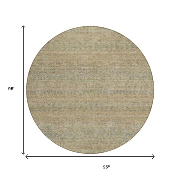HomeRoots 5' Modern Beige and Taupe Striped Washable Area Rug for Indoor and Outdoor Spaces, Durable Design 8' Round 615652