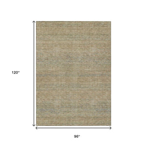 HomeRoots 5' Modern Beige and Taupe Striped Washable Area Rug for Indoor and Outdoor Spaces, Durable Design 8' X 10' 615653