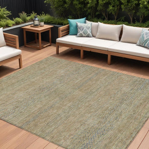 HomeRoots 5' Modern Beige and Taupe Striped Washable Area Rug for Indoor and Outdoor Spaces, Durable Design 8' X 10' 615653