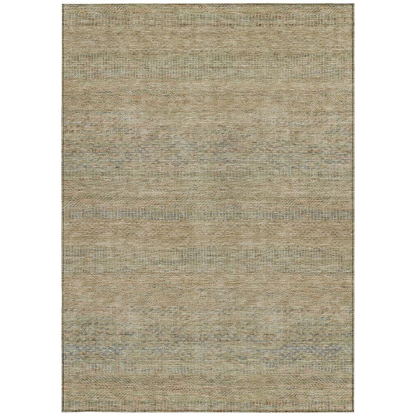 HomeRoots 5' Modern Beige and Taupe Striped Washable Area Rug for Indoor and Outdoor Spaces, Durable Design 8' X 10' 615653