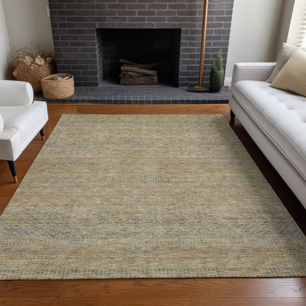 HomeRoots 5' Modern Beige and Taupe Striped Washable Area Rug for Indoor and Outdoor Spaces, Durable Design 8' X 10' 615653
