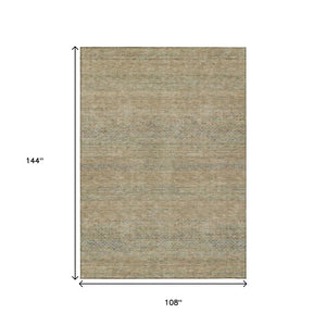 HomeRoots 5' Modern Beige and Taupe Striped Washable Area Rug for Indoor and Outdoor Spaces, Durable Design 9' X 12' 615654