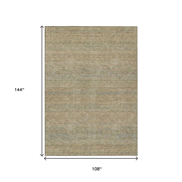 HomeRoots 5' Modern Beige and Taupe Striped Washable Area Rug for Indoor and Outdoor Spaces, Durable Design 9' X 12' 615654