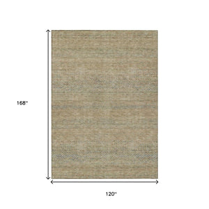 HomeRoots 5' Modern Beige and Taupe Striped Washable Area Rug for Indoor and Outdoor Spaces, Durable Design 10' X 14' 615655