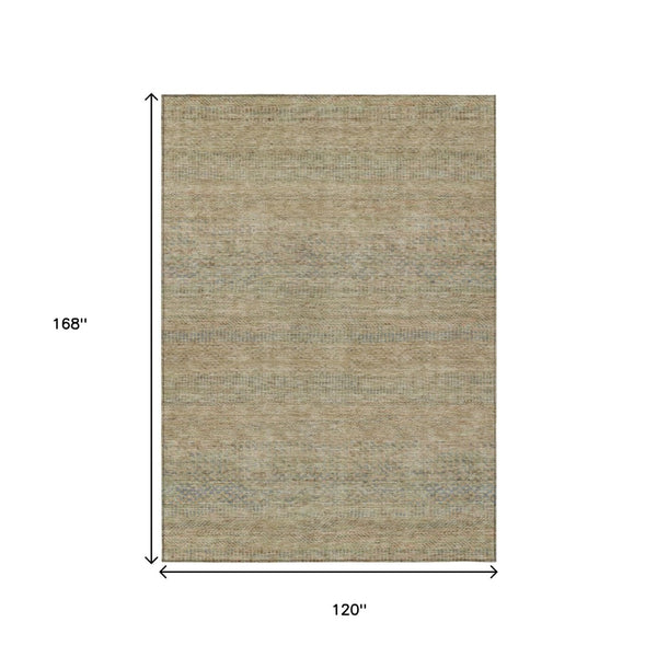 HomeRoots 5' Modern Beige and Taupe Striped Washable Area Rug for Indoor and Outdoor Spaces, Durable Design 10' X 14' 615655