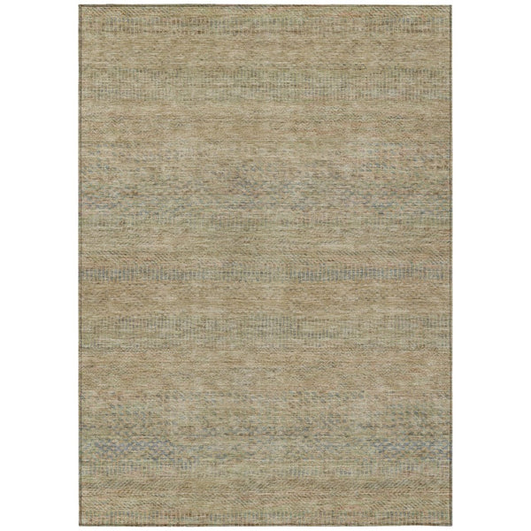 HomeRoots 5' Modern Beige and Taupe Striped Washable Area Rug for Indoor and Outdoor Spaces, Durable Design 10' X 14' 615655