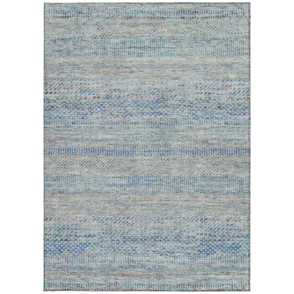 HomeRoots 5' Blue and Charcoal Striped Washable Area Rug for Indoor and Outdoor Spaces - Durable & Stylish 5' X 8' 615657