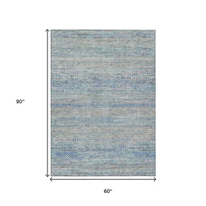 HomeRoots 5' Blue and Charcoal Striped Washable Area Rug for Indoor and Outdoor Spaces - Durable & Stylish 5' X 8' 615657