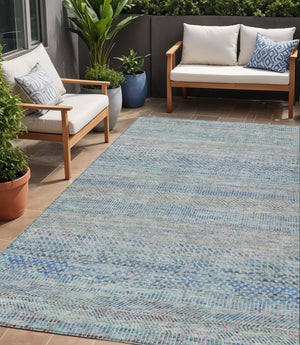 HomeRoots 5' Blue and Charcoal Striped Washable Area Rug for Indoor and Outdoor Spaces - Durable & Stylish 5' X 8' 615657
