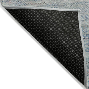 HomeRoots 5' Blue and Charcoal Striped Washable Area Rug for Indoor and Outdoor Spaces - Durable & Stylish 5' X 8' 615657