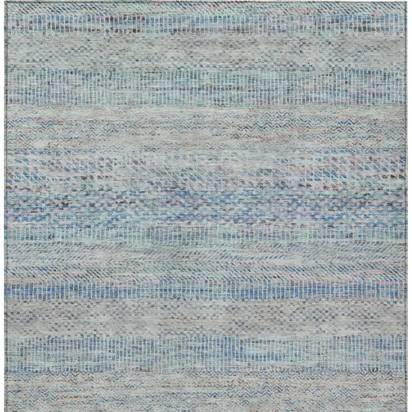 HomeRoots 5' Blue and Charcoal Striped Washable Area Rug for Indoor and Outdoor Spaces - Durable & Stylish 5' X 8' 615657