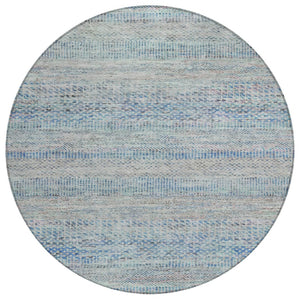 HomeRoots 5' Blue and Charcoal Striped Washable Area Rug for Indoor and Outdoor Spaces - Durable & Stylish 8' Round 615658