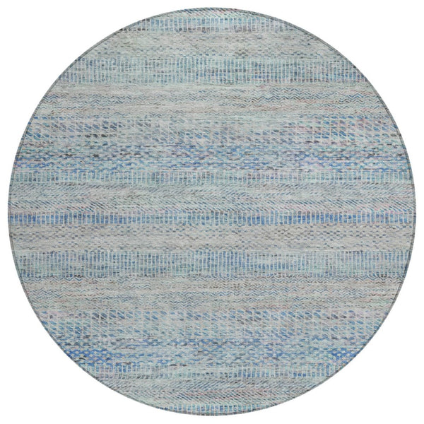 HomeRoots 5' Blue and Charcoal Striped Washable Area Rug for Indoor and Outdoor Spaces - Durable & Stylish 8' Round 615658