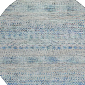 HomeRoots 5' Blue and Charcoal Striped Washable Area Rug for Indoor and Outdoor Spaces - Durable & Stylish 8' Round 615658