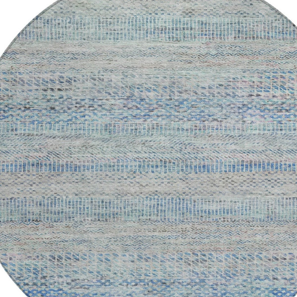 HomeRoots 5' Blue and Charcoal Striped Washable Area Rug for Indoor and Outdoor Spaces - Durable & Stylish 8' Round 615658
