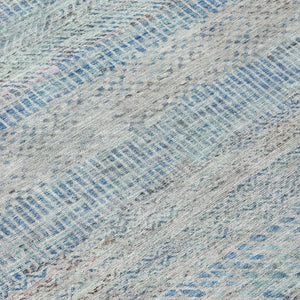 HomeRoots 5' Blue and Charcoal Striped Washable Area Rug for Indoor and Outdoor Spaces - Durable & Stylish 8' Round 615658