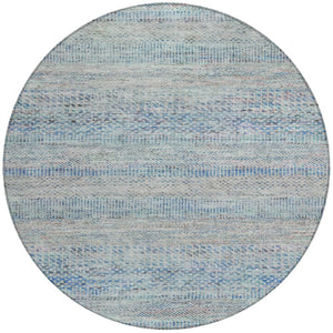 HomeRoots 5' Blue and Charcoal Striped Washable Area Rug for Indoor and Outdoor Spaces - Durable & Stylish 8' Round 615658