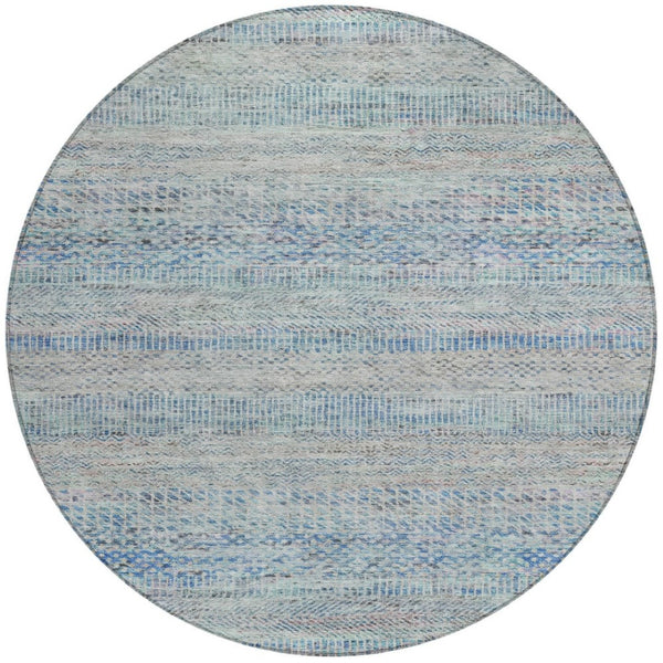 HomeRoots 5' Blue and Charcoal Striped Washable Area Rug for Indoor and Outdoor Spaces - Durable & Stylish 8' Round 615658