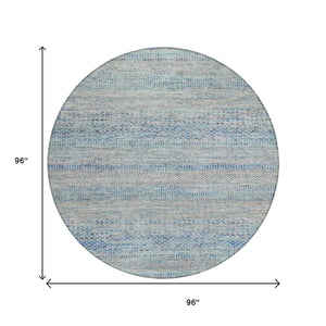 HomeRoots 5' Blue and Charcoal Striped Washable Area Rug for Indoor and Outdoor Spaces - Durable & Stylish 8' Round 615658