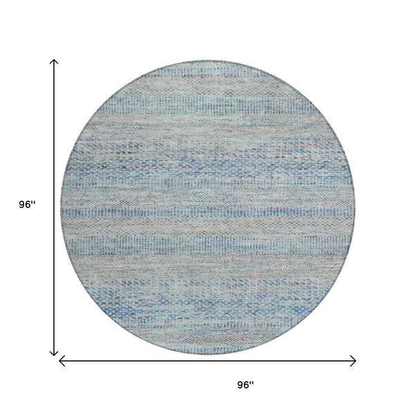 HomeRoots 5' Blue and Charcoal Striped Washable Area Rug for Indoor and Outdoor Spaces - Durable & Stylish 8' Round 615658