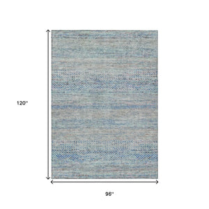 HomeRoots 5' Blue and Charcoal Striped Washable Area Rug for Indoor and Outdoor Spaces - Durable & Stylish 8' X 10' 615659