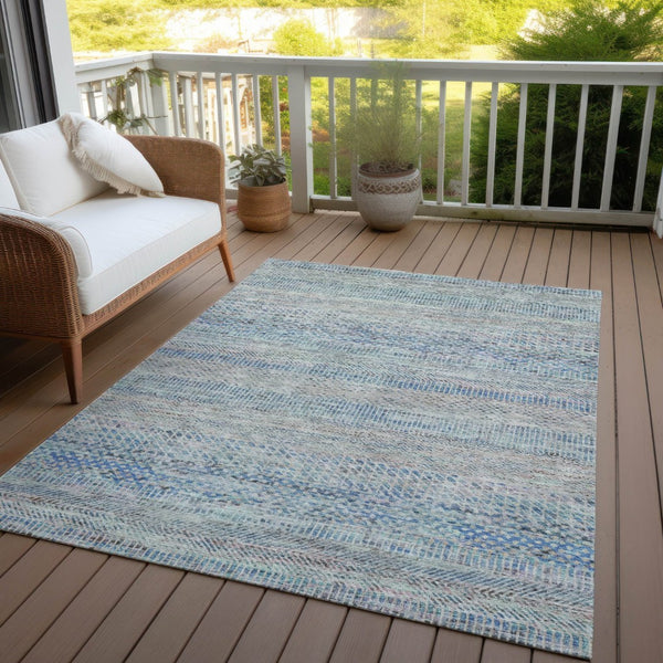 HomeRoots 5' Blue and Charcoal Striped Washable Area Rug for Indoor and Outdoor Spaces - Durable & Stylish 8' X 10' 615659