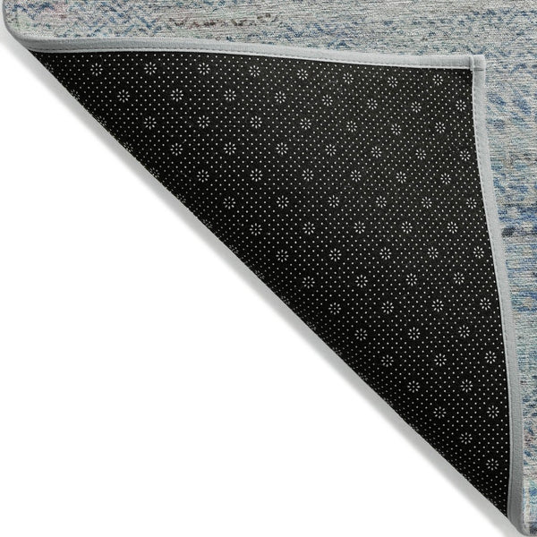 HomeRoots 5' Blue and Charcoal Striped Washable Area Rug for Indoor and Outdoor Spaces - Durable & Stylish 8' X 10' 615659