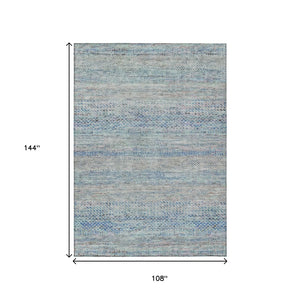 HomeRoots 5' Blue and Charcoal Striped Washable Area Rug for Indoor and Outdoor Spaces - Durable & Stylish 9' X 12' 615660