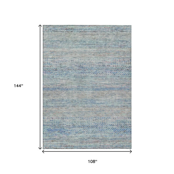 HomeRoots 5' Blue and Charcoal Striped Washable Area Rug for Indoor and Outdoor Spaces - Durable & Stylish 9' X 12' 615660