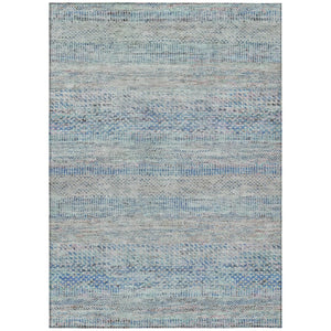 HomeRoots 5' Blue and Charcoal Striped Washable Area Rug for Indoor and Outdoor Spaces - Durable & Stylish 9' X 12' 615660