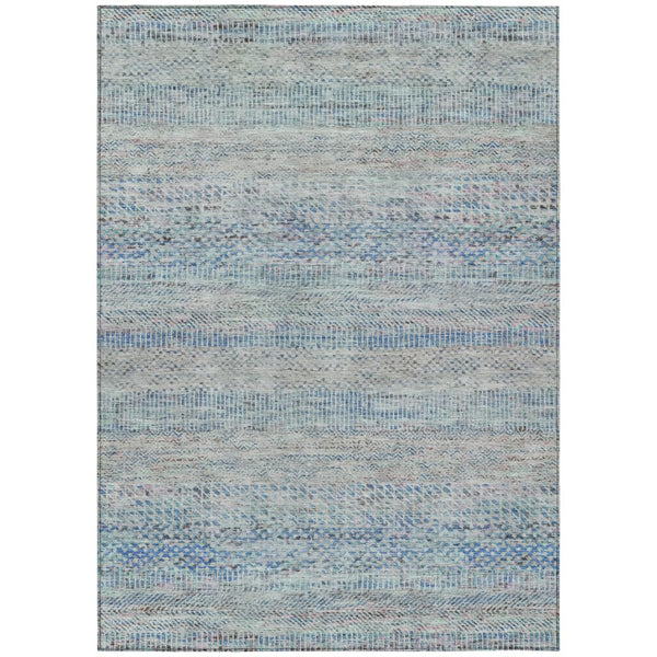 HomeRoots 5' Blue and Charcoal Striped Washable Area Rug for Indoor and Outdoor Spaces - Durable & Stylish 9' X 12' 615660