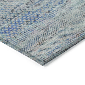 HomeRoots 5' Blue and Charcoal Striped Washable Area Rug for Indoor and Outdoor Spaces - Durable & Stylish 9' X 12' 615660