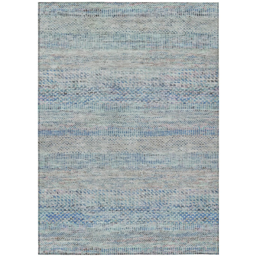 HomeRoots 5' Blue and Charcoal Striped Washable Area Rug for Indoor and Outdoor Spaces - Durable & Stylish 10' X 14' 615661