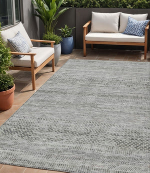 HomeRoots 5' Stylish Gray and Charcoal Striped Washable Area Rug for Indoor and Outdoor High-Traffic Areas 5' X 8' 615663