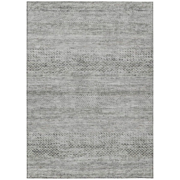 HomeRoots 5' Stylish Gray and Charcoal Striped Washable Area Rug for Indoor and Outdoor High-Traffic Areas 5' X 8' 615663